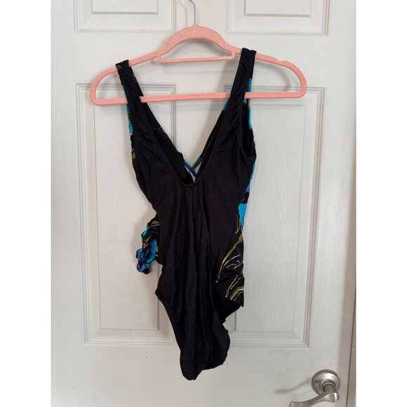 Vintage Great Lengths Swim Black & Blue Floral One Piece Swimsuit 10 - Picture 5 of 10